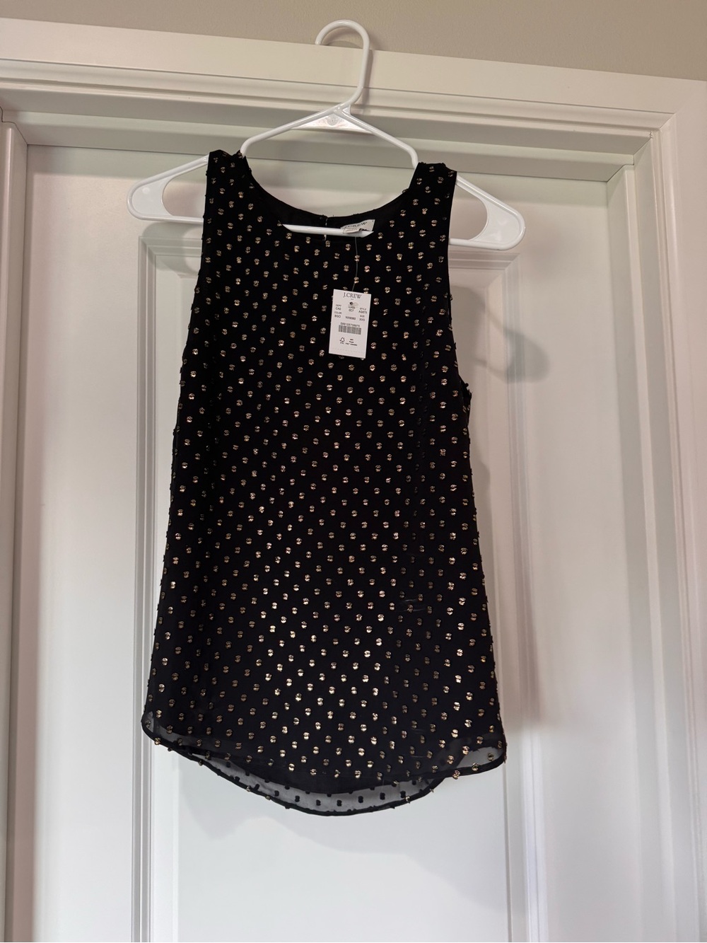 J. Crew Black Sleeveless Blouse with Gold Polka Dot Accents